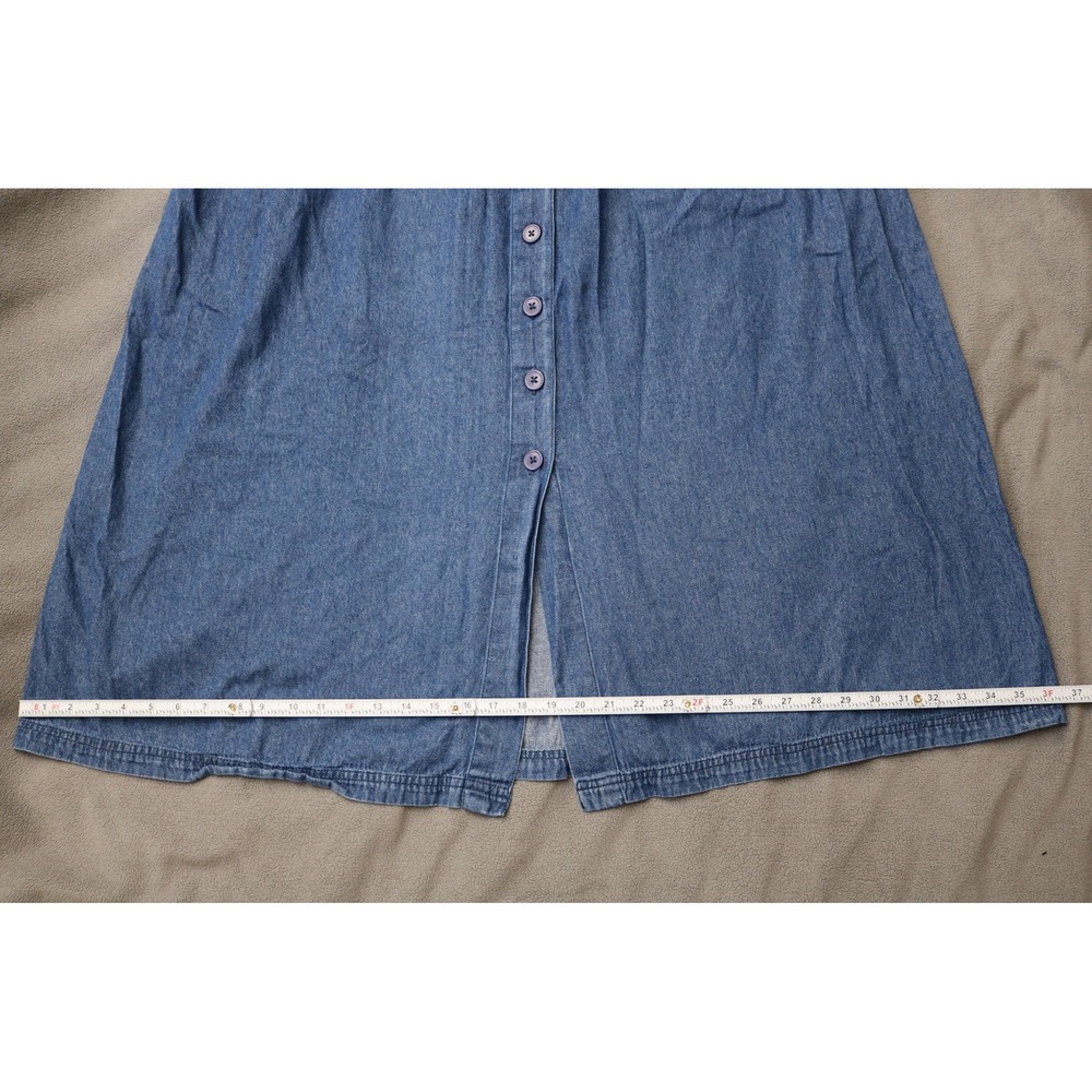 Vintage AMERICAN SWEETHEART Denim Midi Dress Women Large Blue Pocket Buttons 90s - Picture 4 of 15